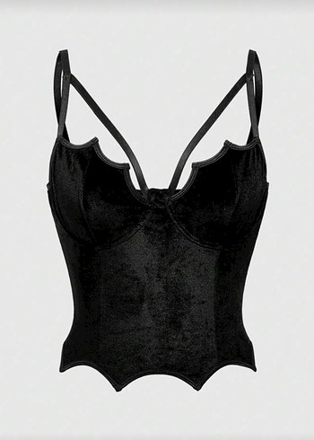 Siyah Süet Goth Strappy Büstiyer
