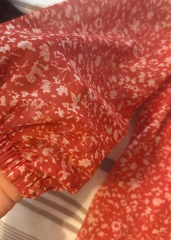 Turuncu şifon Bohem Uzun Kollu Kadın Bluz şifon kollu - Görsel 3