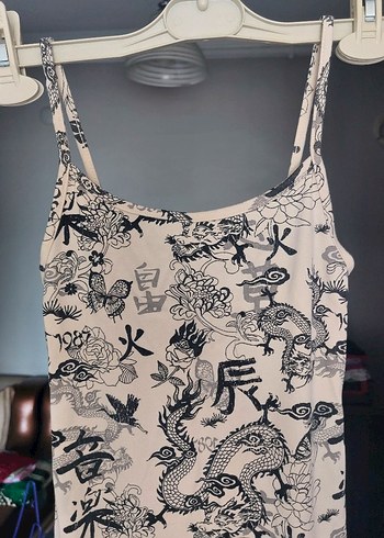 Bershka Beyaz Desenli Uzun İnce Askılı Kadın Elbise