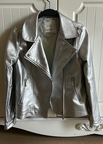 Gri Deri Biker Ceket Kız Çocuk 10-11 yaş