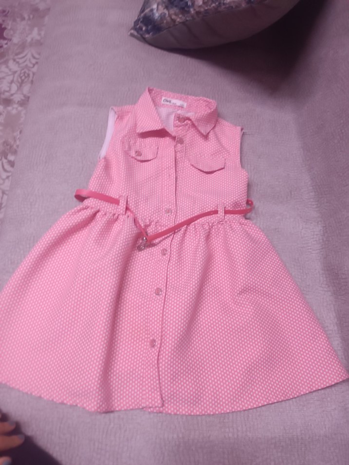 Pembe Düğmeli Kolsuz Kız Elbisesi civil - Görsel 2