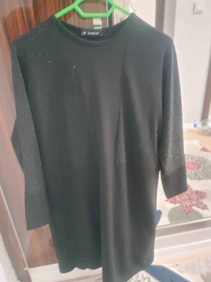 Siyah Uzun Kollu simli şık tunik Armine - Görsel 2