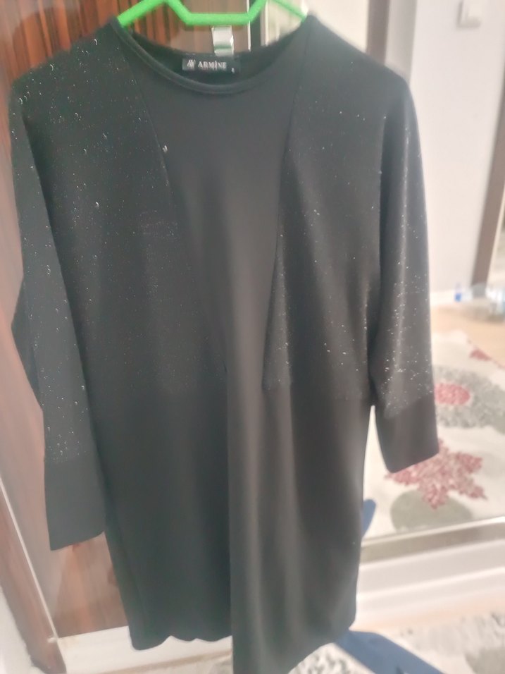 Siyah Uzun Kollu simli şık tunik Armine - Görsel 3