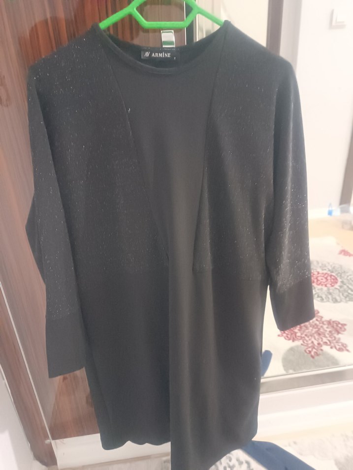 Siyah Uzun Kollu simli şık tunik Armine - Görsel 4