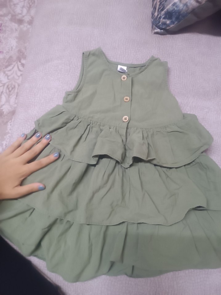 Kız Çocuk Fırfırlı Kolsuz Keten Elbise lcw - Görsel 2