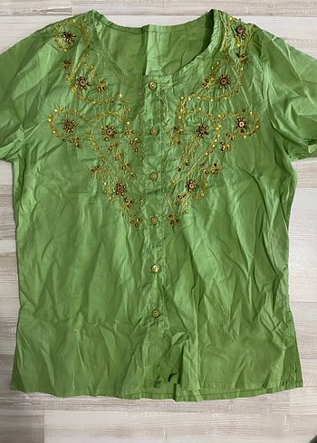 m Beden yeşil Renk Vintage lolita nakışlı gömlek 