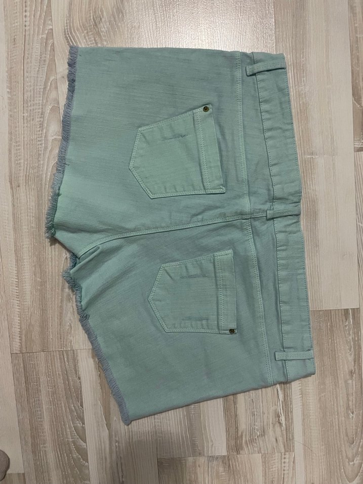 Bohem Tarzı Turkuaz Mini Kot Şort - Görsel 2