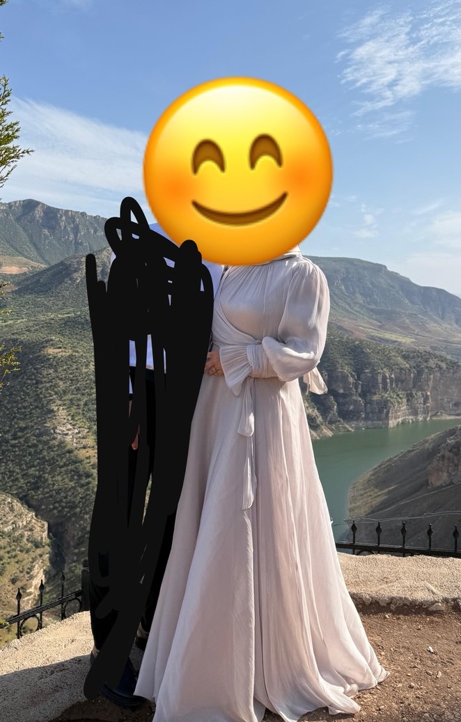 Bej Uzun Kollu Drapeli Abiye Elbise - Görsel 2