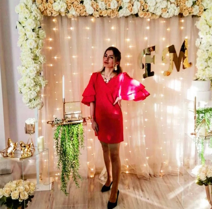 Bohem Tarzı Kırmızı V Yaka Kadın elbise - Görsel 3