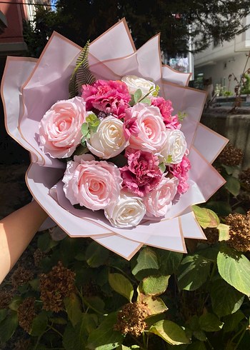 Pembe Dantelli Çiçek Buketi cansız - Görsel 8