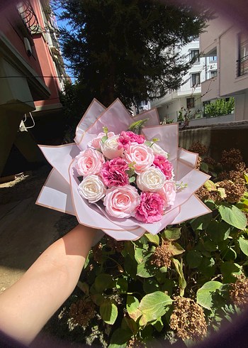 Pembe Dantelli Çiçek Buketi cansız - Görsel 9