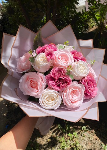 Pembe Dantelli Çiçek Buketi cansız - Görsel 4