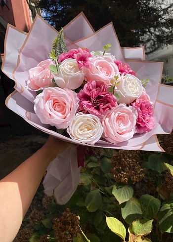 Pembe Dantelli Çiçek Buketi cansız - Görsel 7