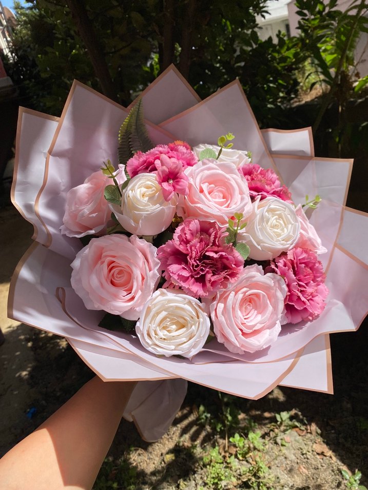 Pembe Dantelli Çiçek Buketi cansız - Görsel 4