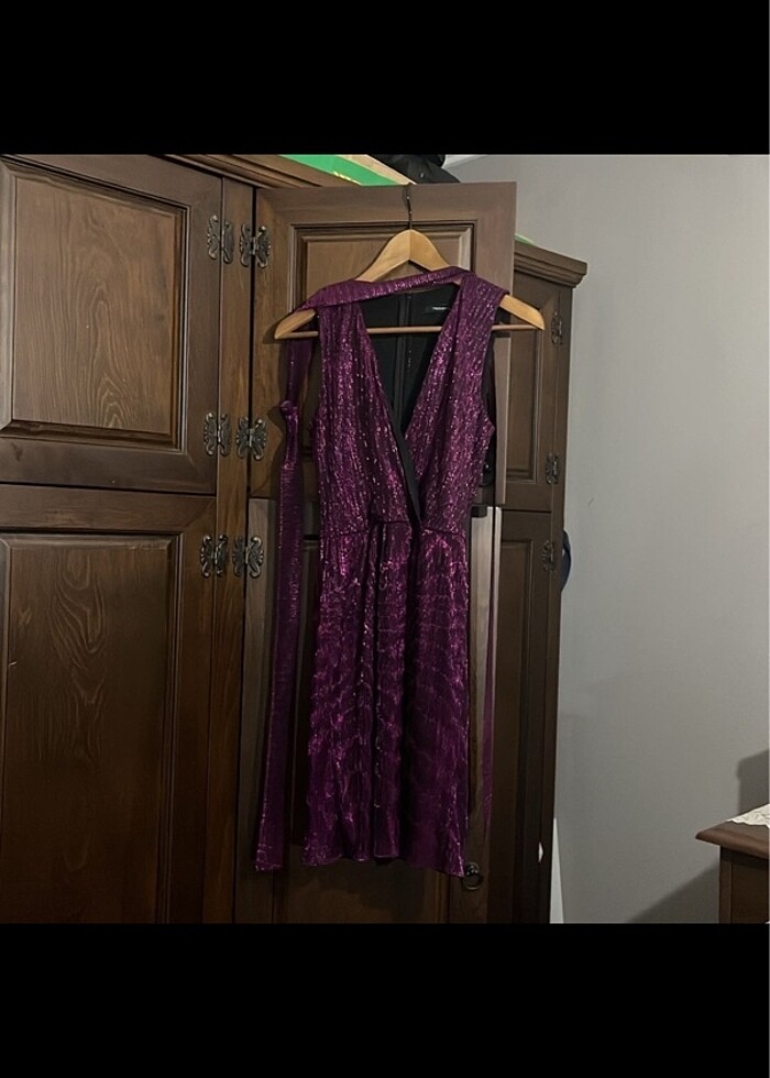 Simli mor trendyol kısa elbise kadın - Görsel 4