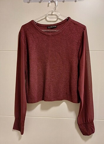 Simli bordo ince triko