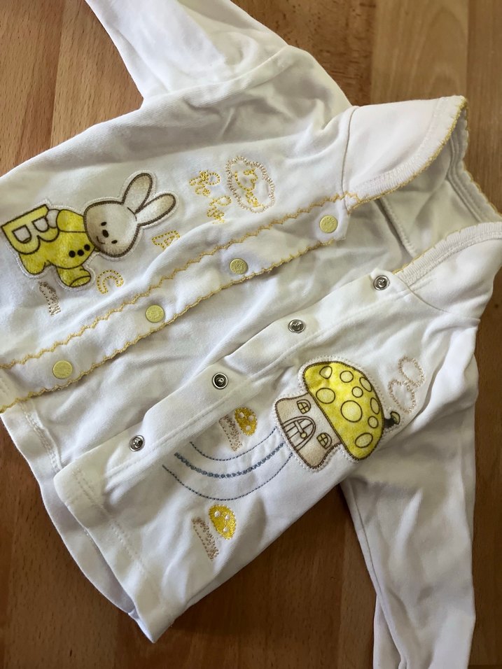Uzun Kollu Beyaz Pamuklu Bebek Takımı - Görsel 2