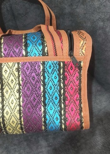 Renkli Bohem Kadın Çanta Fermuarlı iran hasır çanta - Görsel 3