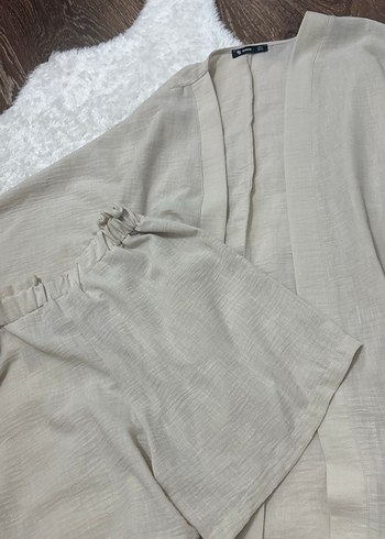 Bej Kadın Mini Kısa Kollu Kimono