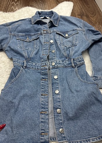 Zara Zara Düğmeli Mavi Denim Kadın Elbise