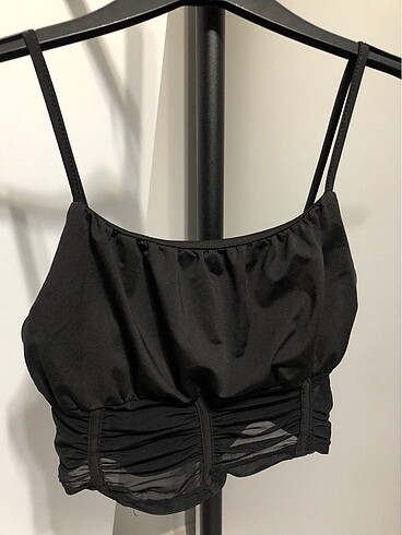 xs Beden siyah askılı transparan crop