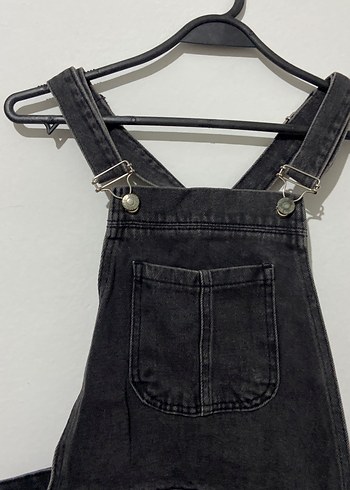 Siyah Bağcıklı Kısa Denim Salopet - Görsel 2