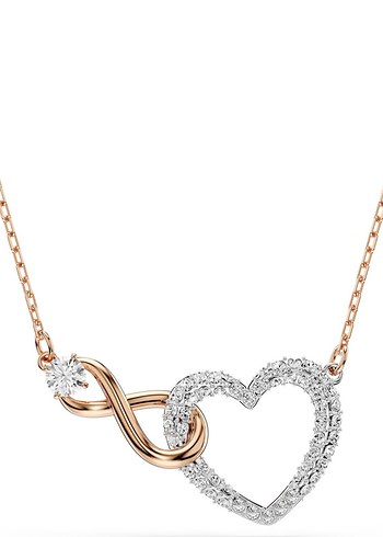 swarovski Altin Renkli Kalp Ve Sonsuzluk Kolye