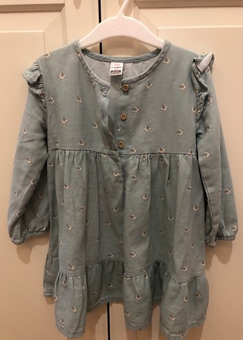 Su yeşili Baskılı Uzun Kollu Kız Elbise - Görsel 2