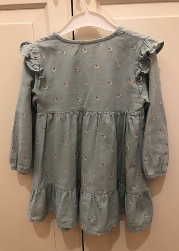 Su yeşili Baskılı Uzun Kollu Kız Elbise - Görsel 3