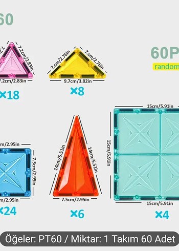 Diğer 60 parca ×2 paket 7.5 cm manyetik blok