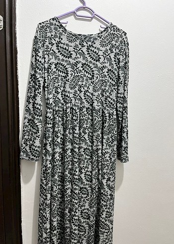 Gri Uzun Kollu Bohem Desenli Elbise - Görsel 2