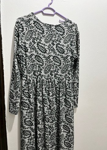 Gri Uzun Kollu Bohem Desenli Elbise - Görsel 5