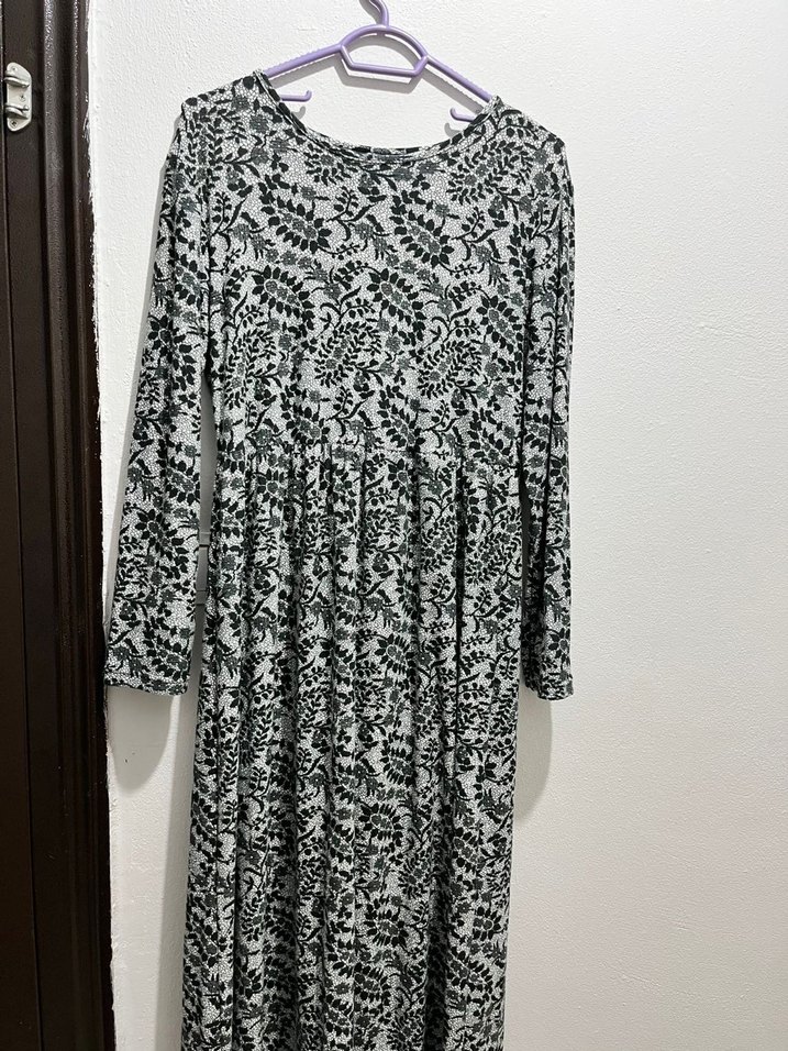 Gri Uzun Kollu Bohem Desenli Elbise - Görsel 2