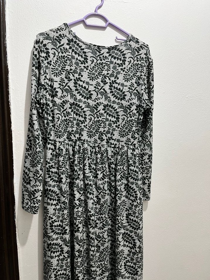 Gri Uzun Kollu Bohem Desenli Elbise - Görsel 5