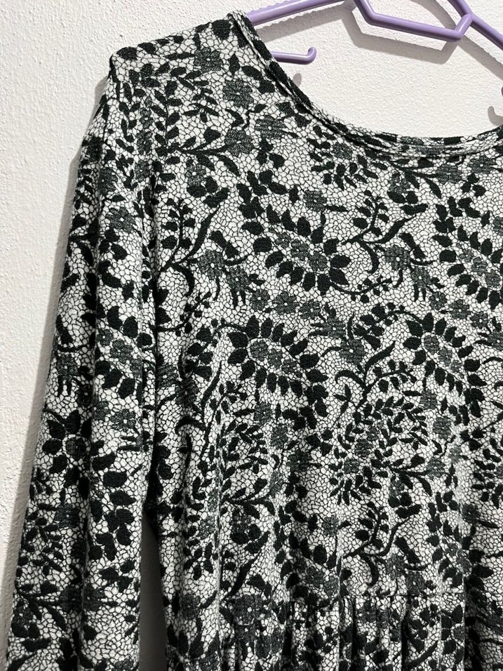 Gri Uzun Kollu Bohem Desenli Elbise - Görsel 3