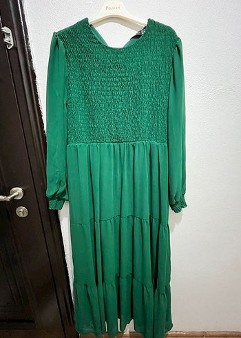 Yeşil Uzun Pilili Bohem Elbise - Görsel 3