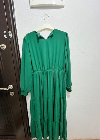 Yeşil Uzun Pilili Bohem Elbise - Görsel 6