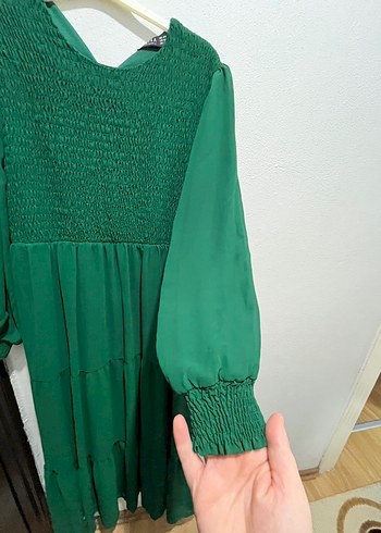 Yeşil Uzun Pilili Bohem Elbise - Görsel 4