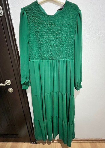 Yeşil Uzun Pilili Bohem Elbise - Görsel 2