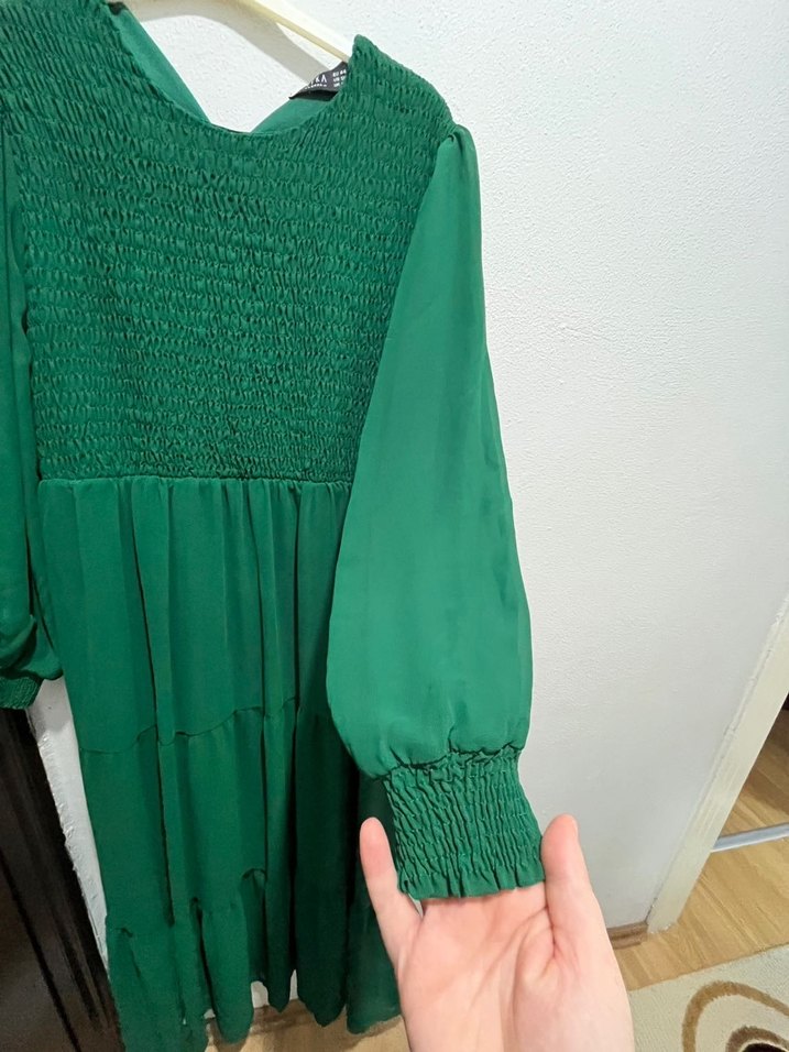 Yeşil Uzun Pilili Bohem Elbise - Görsel 4