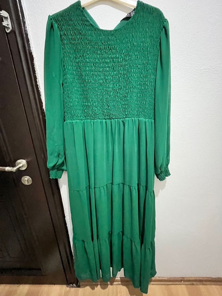 Yeşil Uzun Pilili Bohem Elbise - Görsel 2