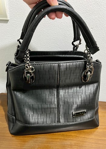 Parlak Siyah Deri Yılan Desenli Kadın Çanta - Görsel 2