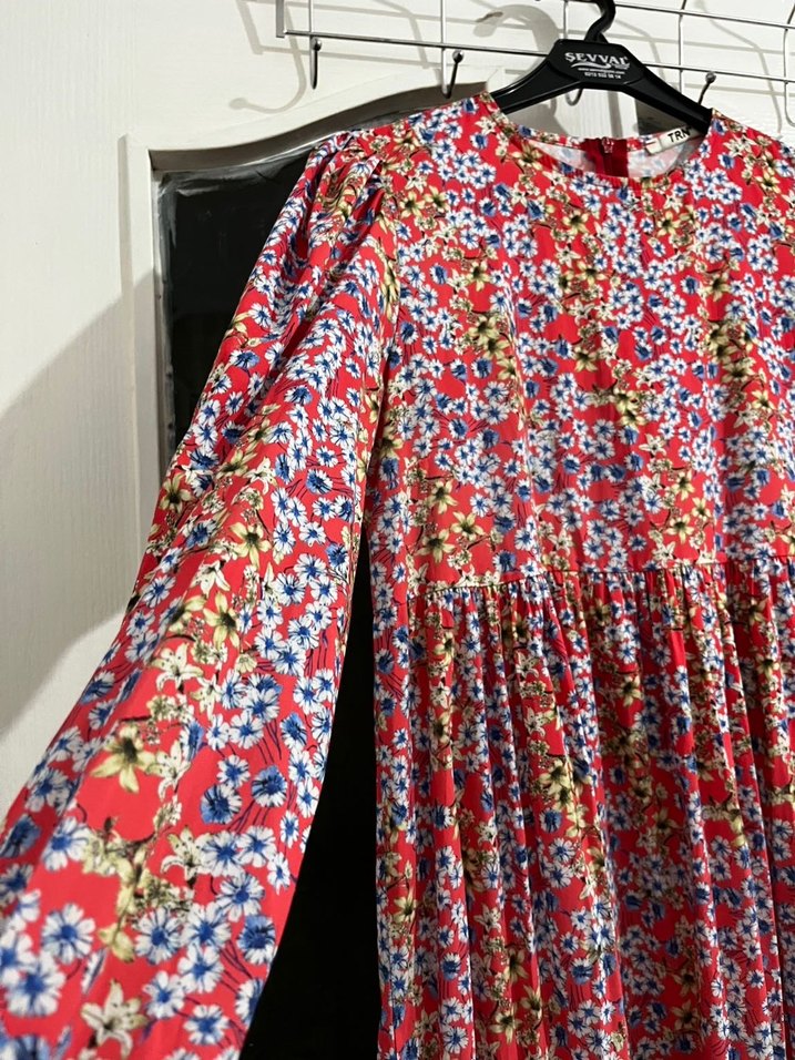 Çiçek Desenli Uzun Bohem Elbise - Görsel 5