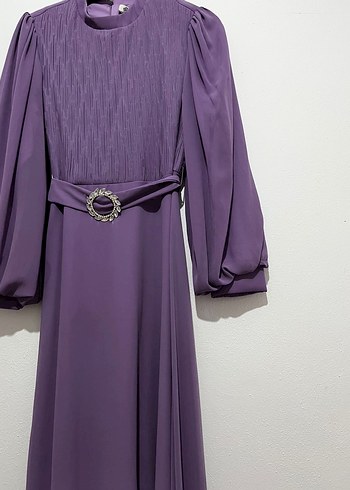 Uzun Kol Drapeli Mor Abiye Elbise - Görsel 3