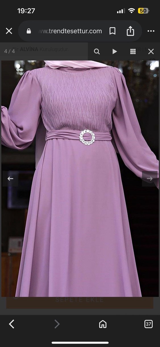 Uzun Kol Drapeli Mor Abiye Elbise - Görsel 2