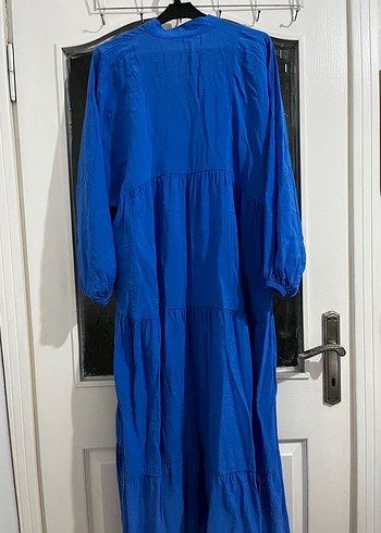 Mavi Uzun Keten Bohem Elbise - Görsel 3