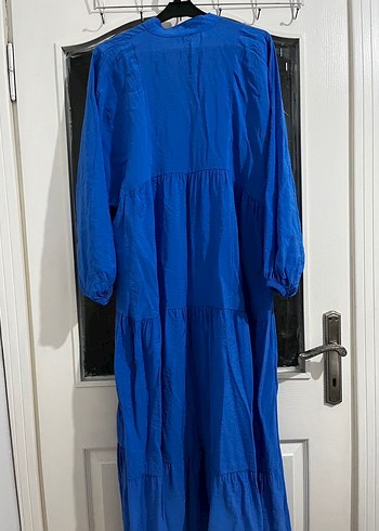 Mavi Uzun Keten Bohem Elbise - Görsel 6