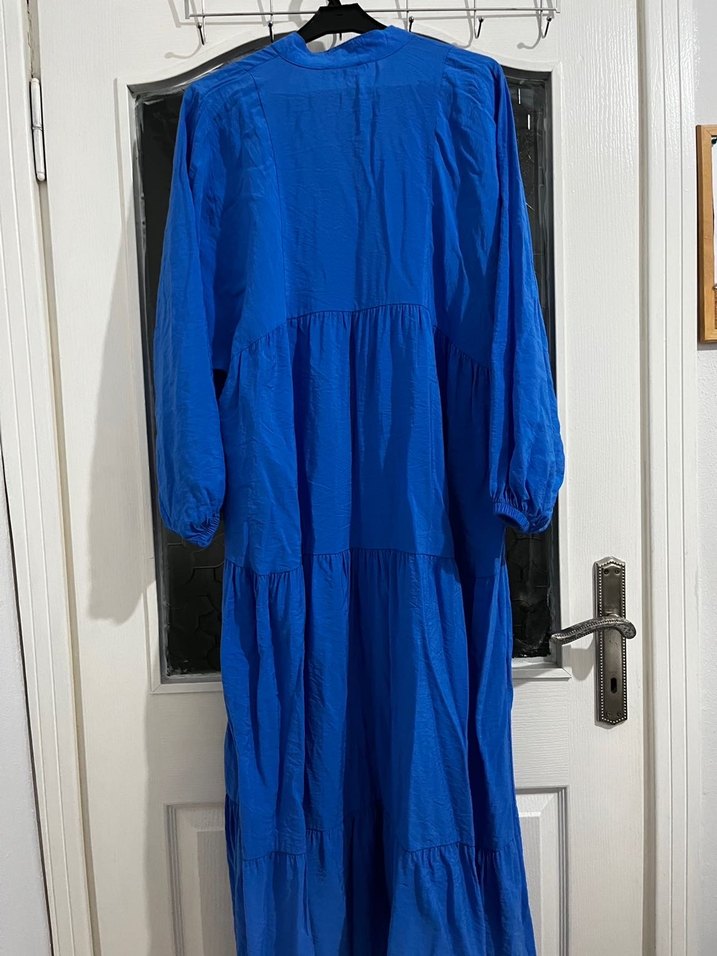 Mavi Uzun Keten Bohem Elbise - Görsel 3