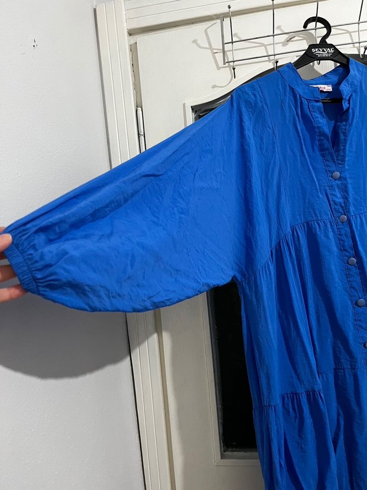 Mavi Uzun Keten Bohem Elbise - Görsel 5