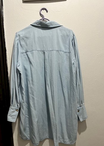 Düğmeli Uzun Kollu Denim Kadın Gömlek - Görsel 4